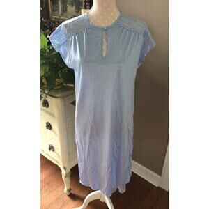 Vanity Fair Nylon Nightgown Baby Blue Lace Trim Keyhole Oversized XS Read